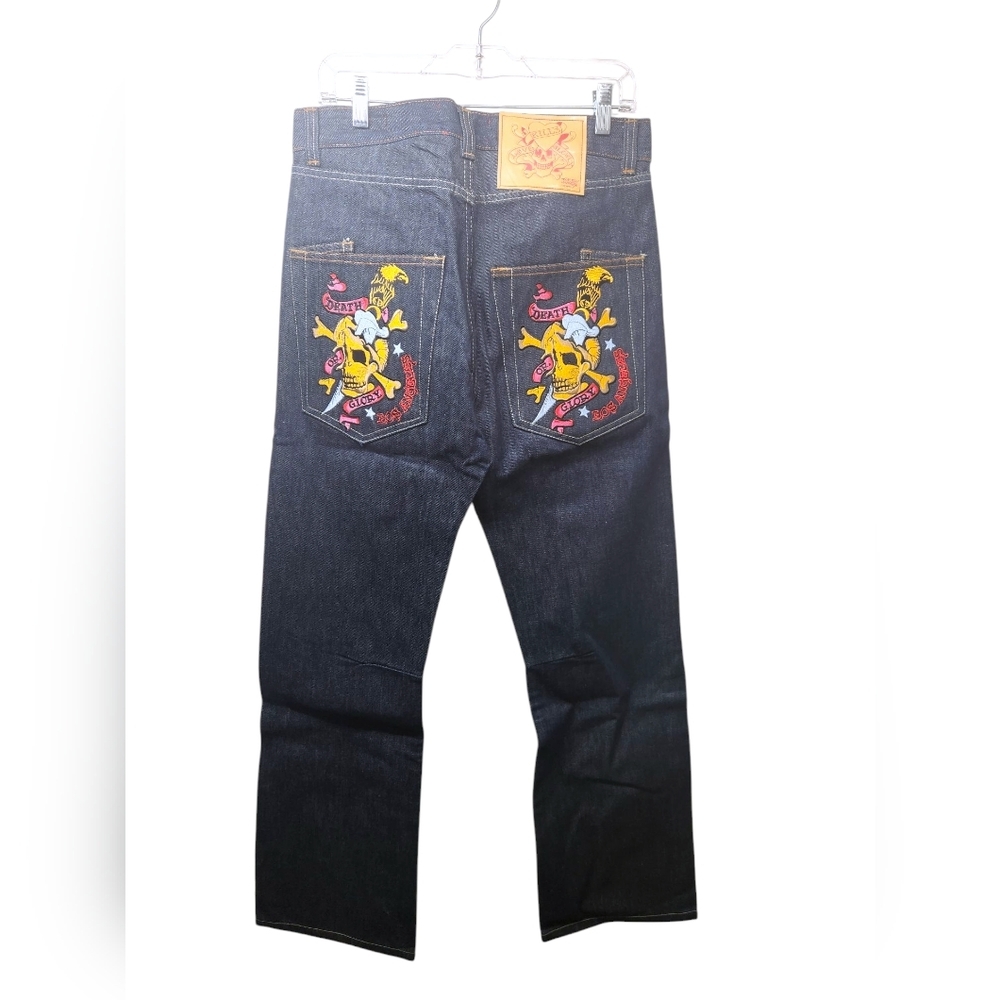 Mens 2010s ed Hardy Christian Audigier size 32 death or glory skull embroider